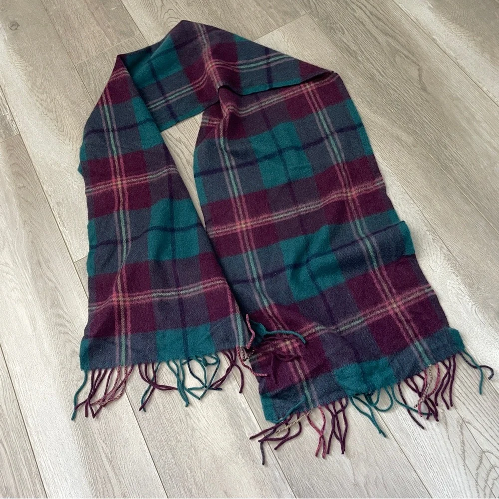 Plaid Cashmere Scarf louisa perini fringe unisex Teal Purple (one size) classic